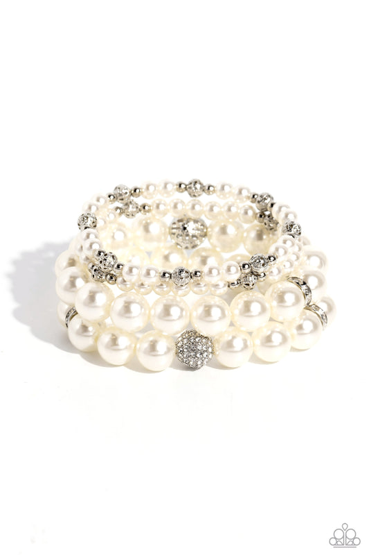 Vastly Vintage - White Mismatched Pearls Set of 4 Paparazzi Stretch Bracelets