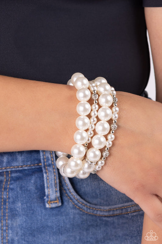 Vastly Vintage - White Mismatched Pearls Set of 4 Paparazzi Stretch Bracelets