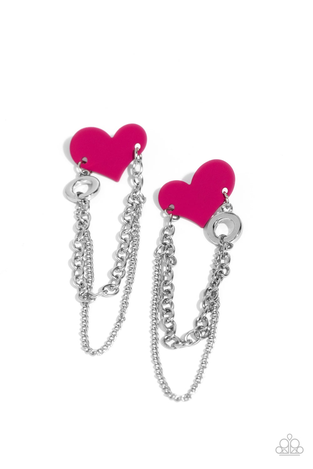 Altered Affection - Pink Heart & Silver Draped Chain Paparazzi Earrings