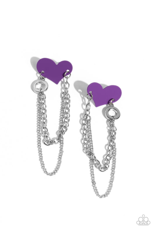 Altered Affection - Purple Heart & Silver Draped Chains Paparazzi Earrings