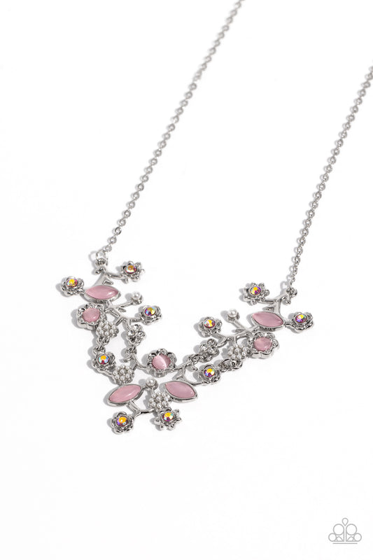 Gardening Group - Pink Cat's Eye Stones/Iridescent Rhinestone Paparazzi Necklace & matching earrings