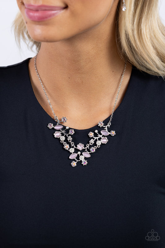 Gardening Group - Pink Cat's Eye Stones/Iridescent Rhinestone Paparazzi Necklace & matching earrings