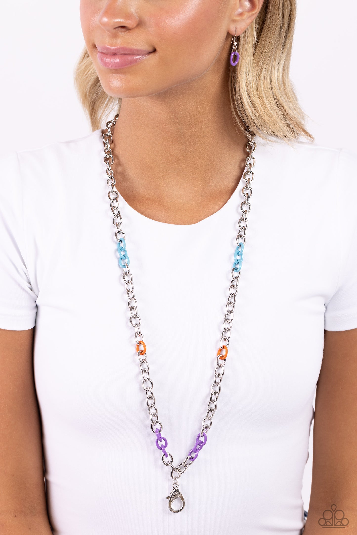 Colored Cabana - Multi Colored Oversized Chain Paparazzi LANYARD Necklace & matching earrings