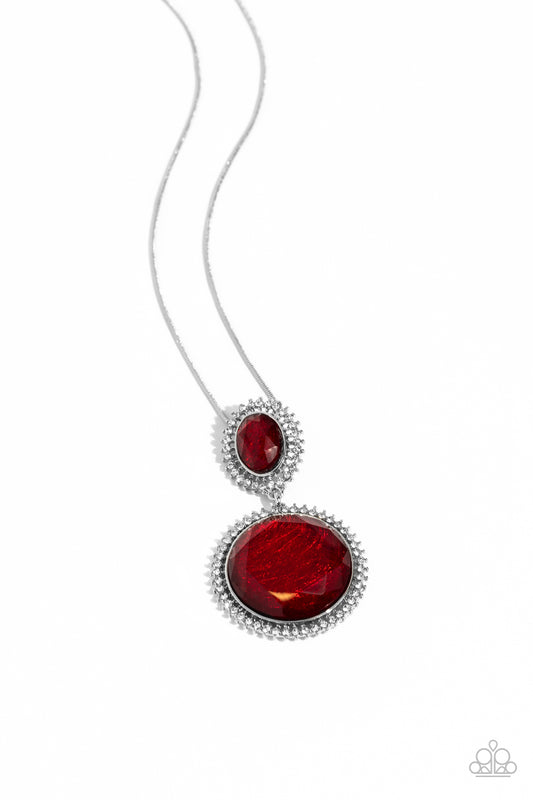 Castle Cadenza - Red Large Gem Pendant Paparazzi Necklace & matching earrings