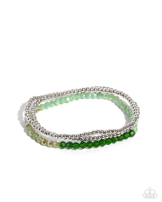 Backstage Beading - Green & Gold-Flecked Beaded Set of 3 Paparazzi Stretch Bracelets