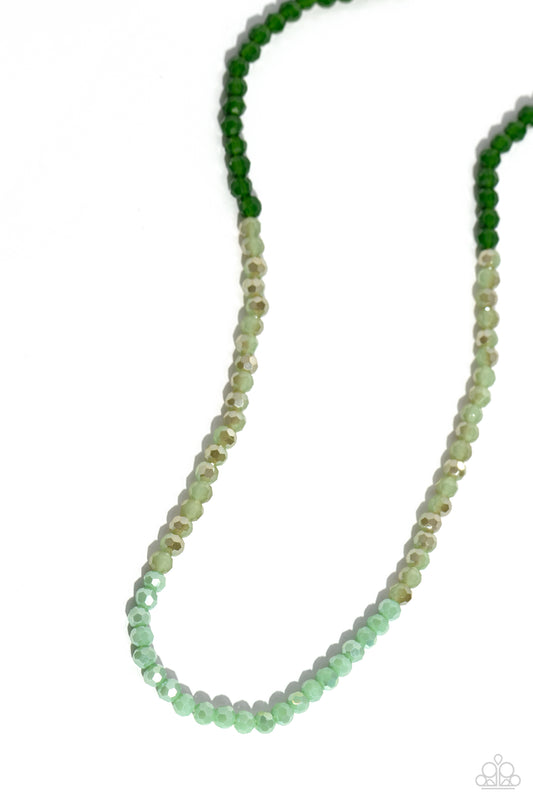 Backstage Beauty - Green/Green Gold-Flecked Beaded Paparazzi Necklace & matching earrings