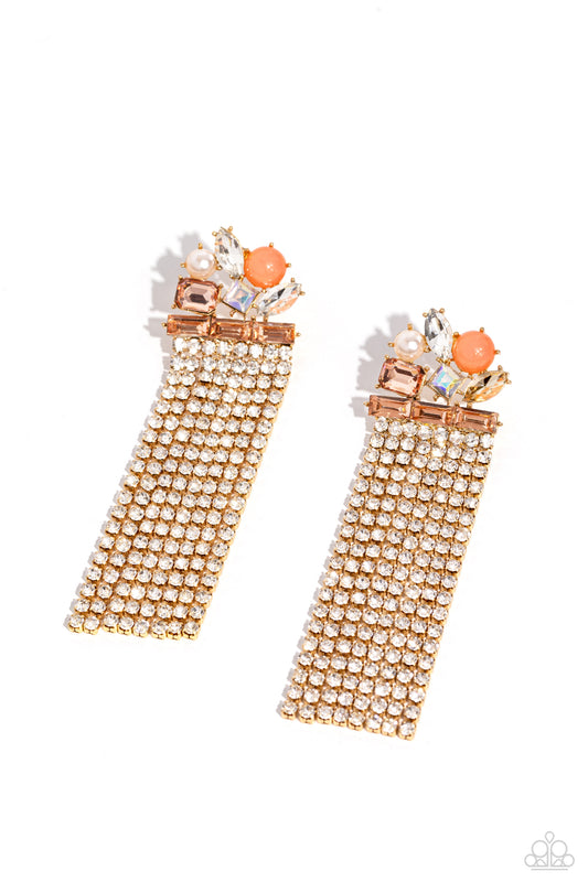 Horizontal Hallmark - Gold Fittings, Peach Iridescent Gems Paparazzi Earrings