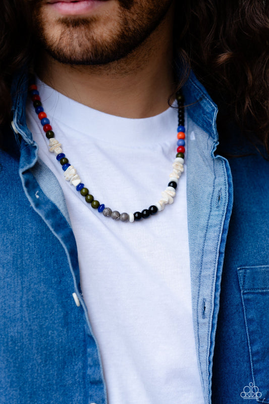 Beaded Bravery - Multi Colored Beads/Marbled Stones Paparazzi Urban Necklace
