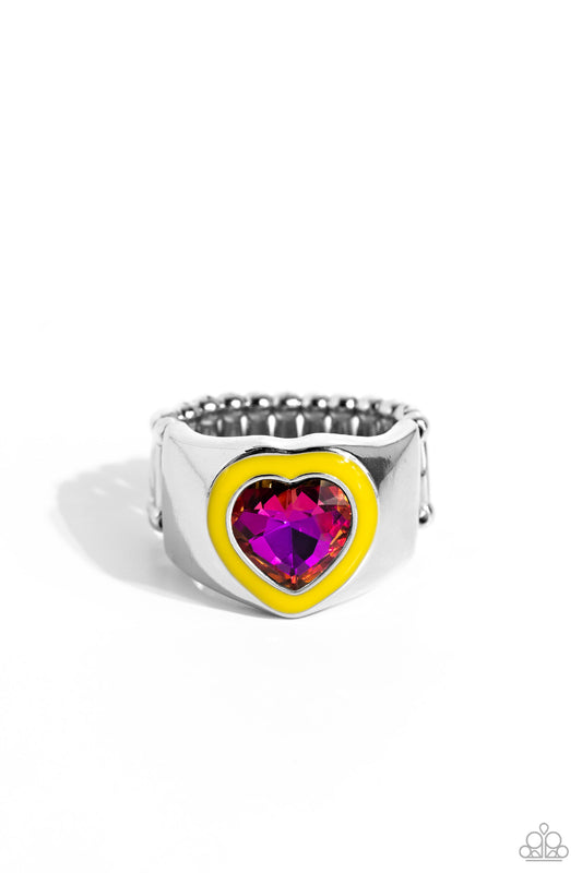 Fond Regard - Yellow Frame/Pink Heart Gem Paparazzi Ring