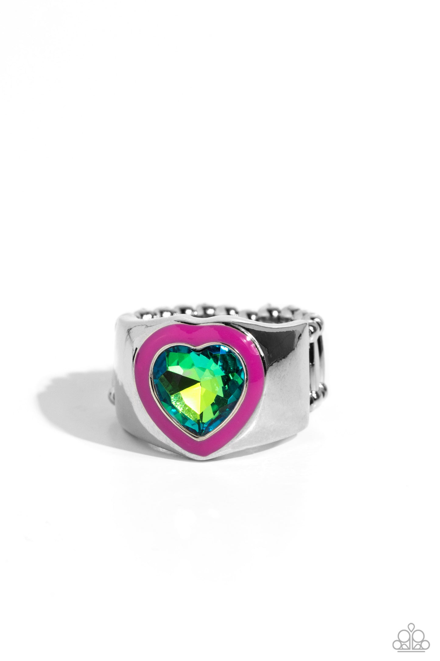 Fond Regard - Pink Frame/Green UV Heart-Shaped Gem Paparazzi. Ring