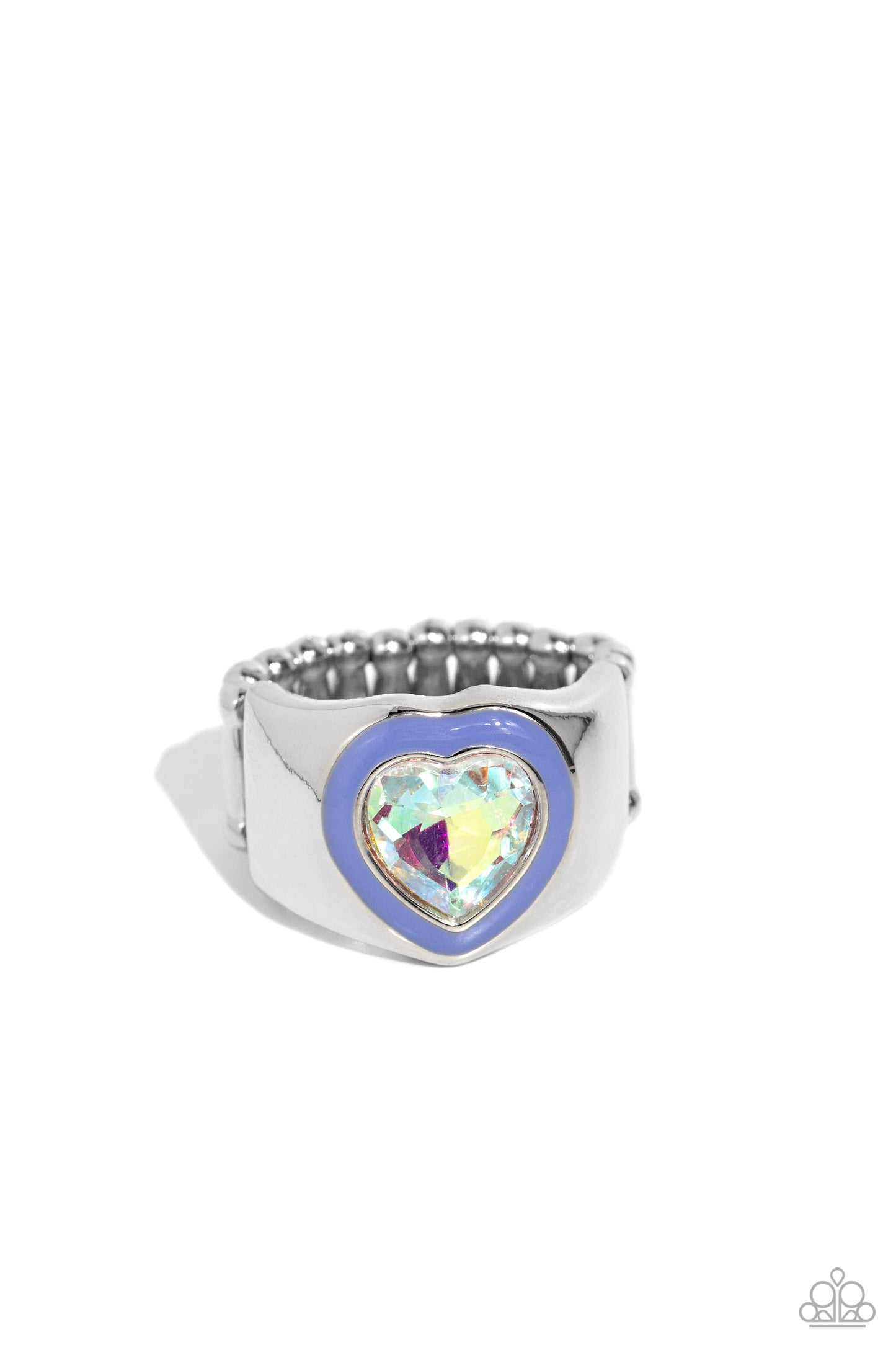 Fond Regard - Blue Frame & Iridescent Heart Shaped Gem Paparazzi Ring