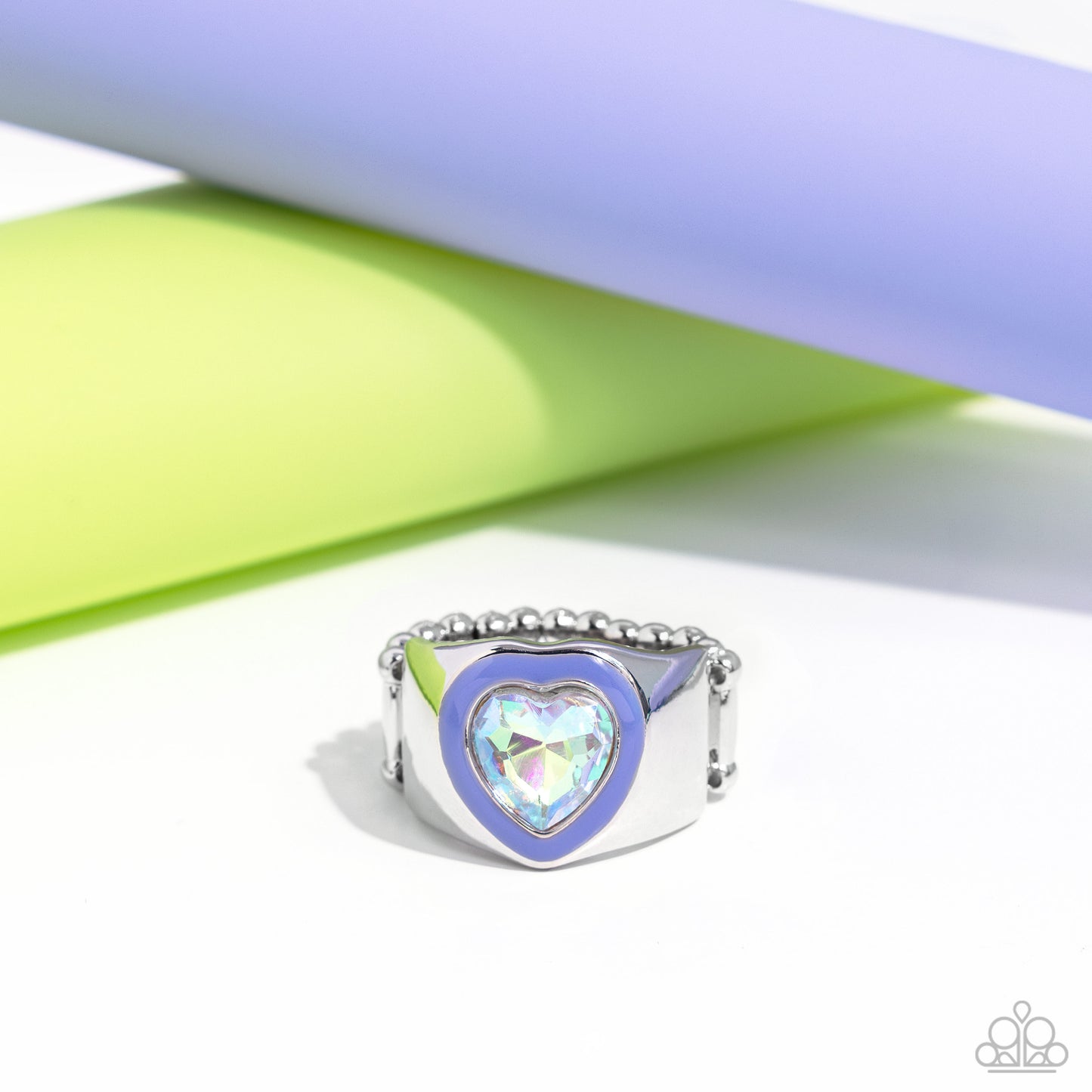 Fond Regard - Blue Frame & Iridescent Heart Shaped Gem Paparazzi Ring