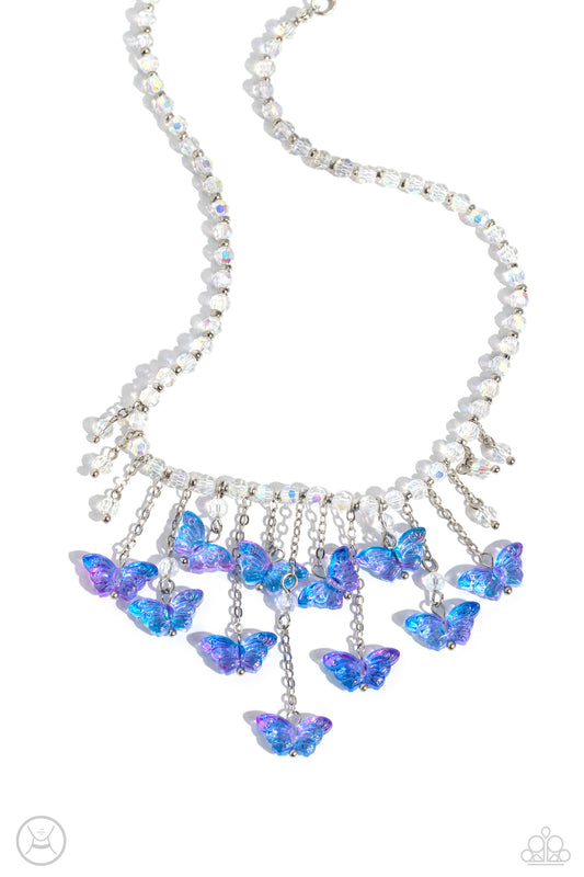 Majestic Metamorphosis - Blue Ombre Iridescent Butterflies/Iridescent Beaded Paparazzi Necklace & matching earrings