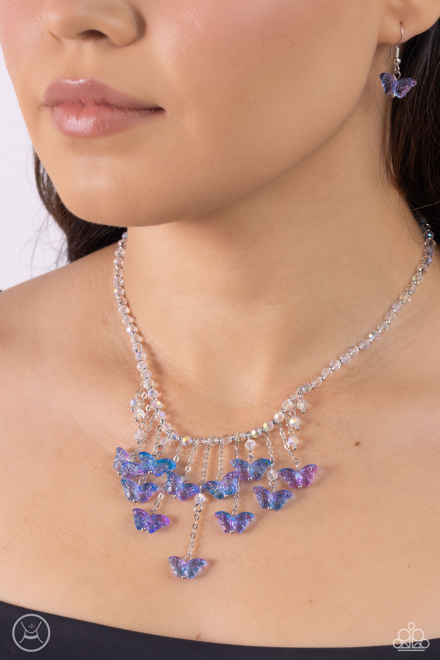 Majestic Metamorphosis - Blue Ombre Iridescent Butterflies/Iridescent Beaded Paparazzi Necklace & matching earrings