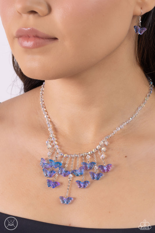 Majestic Metamorphosis - Blue Ombre Iridescent Butterflies/Iridescent Beaded Paparazzi Necklace & matching earrings