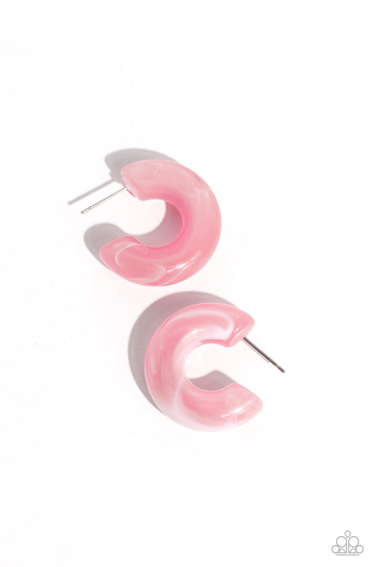Acrylic Acclaim - Pink Milky Accent Hoop Paparazzi Earrings