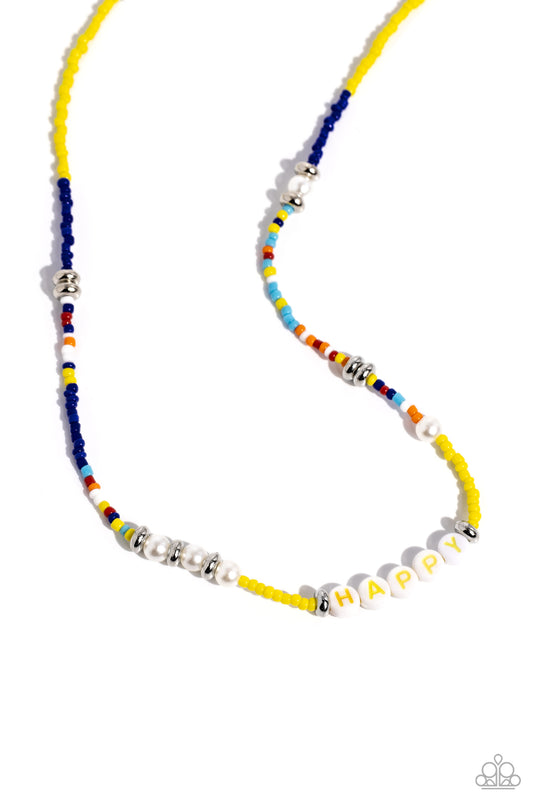 Happy to See You - Yellow/Multicolored Seed Beads/"Happy" Letter Beads Paparazzi Necklace & matching earrings