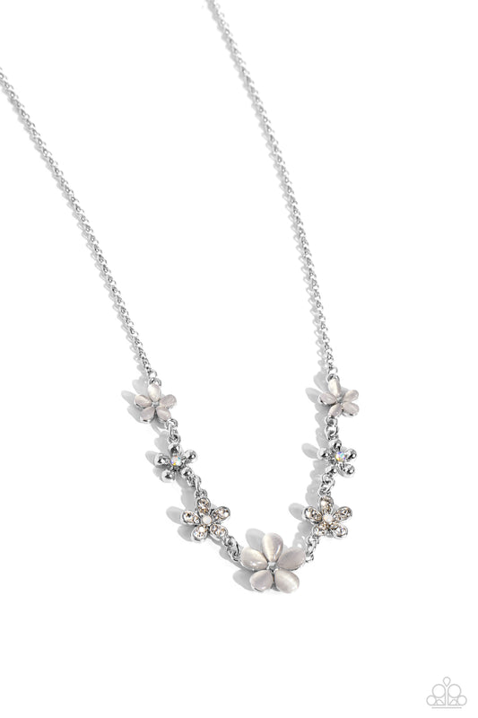 Spring Showcase - White Cat's Eye Stone Flowers Paparazzi Necklace & matching earrings