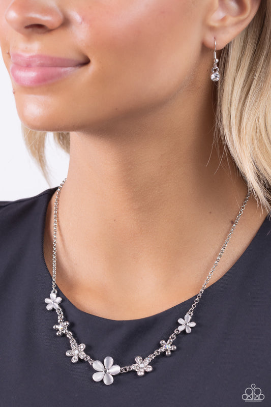 Spring Showcase - White Cat's Eye Stone Flowers Paparazzi Necklace & matching earrings