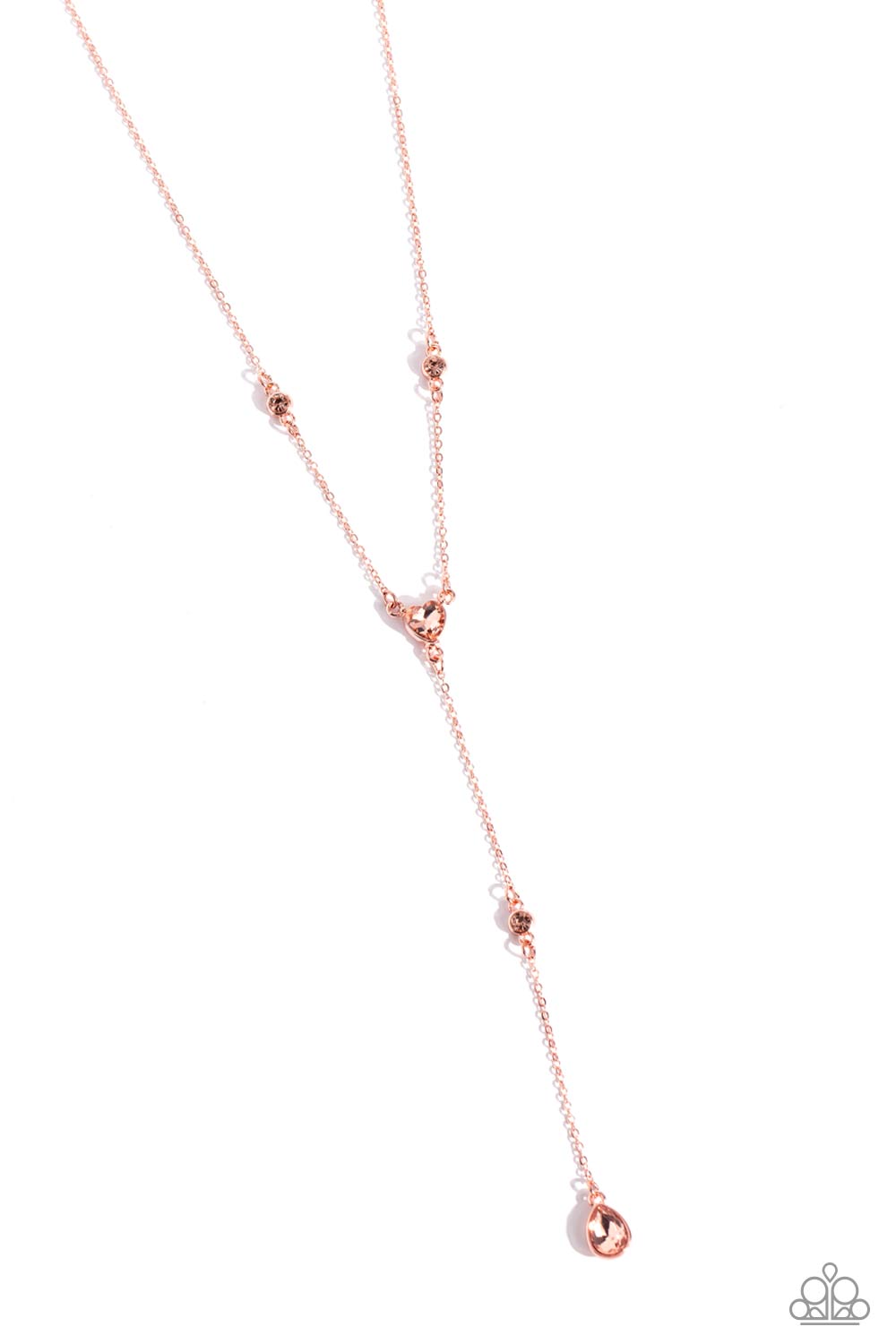 Lavish Lariat - Copper Knotted Chain/Peach Gems Paparazzi Necklace & matching earrings