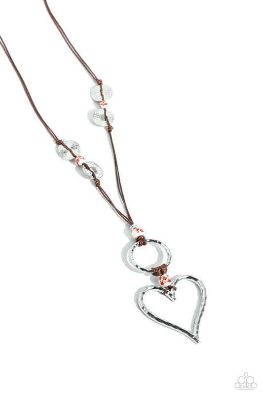 KNOT Over Yet - Red Floral Accent Beads/Oversized Silver Heart Pendant Paparazzi Necklace & matching earrings