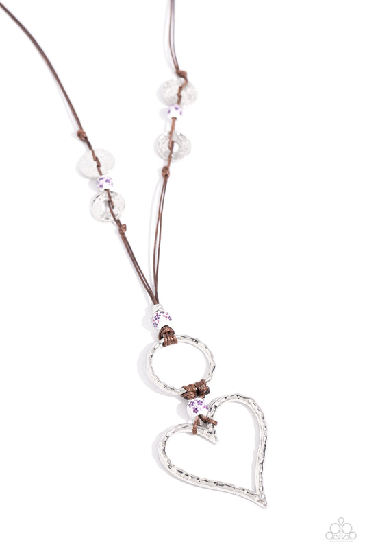 KNOT Over Yet - Purple Floral Accent Beads/Hammered Oversized Heart Pendant Paparazzi Necklace & matching earrings