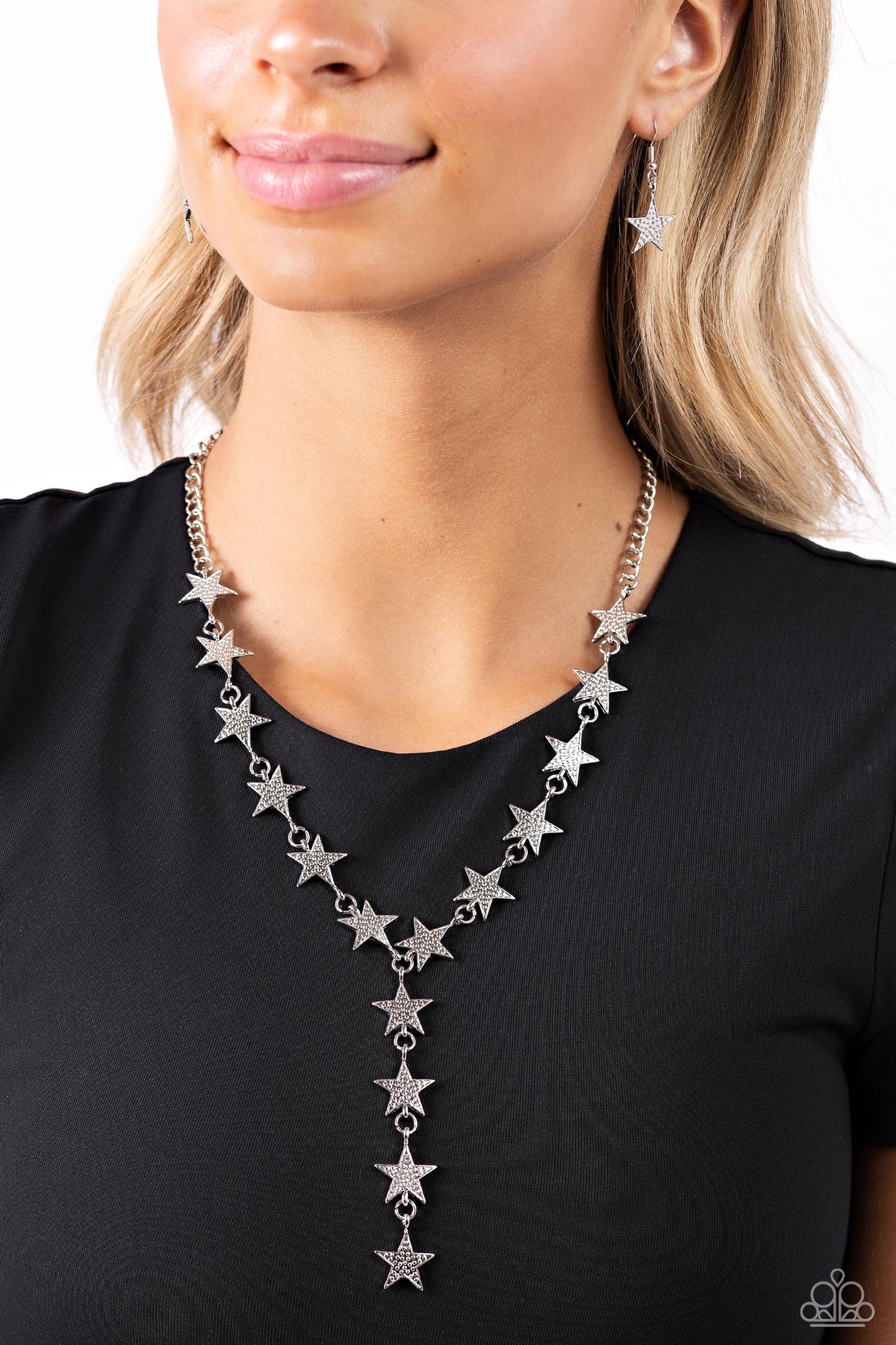 Reach for the Stars - Silver Interlocking Stars Paparazzi Necklace & matching earrings