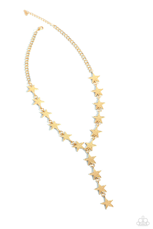 Reach for the Stars - Gold Interlocking Stars Paparazzi Necklace & matching earrings