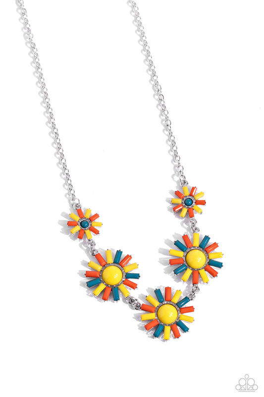 SUN and Fancy Free - Yellow, Blue, Orange Beaded Sunburst Paparazzi Necklace & matching earrings