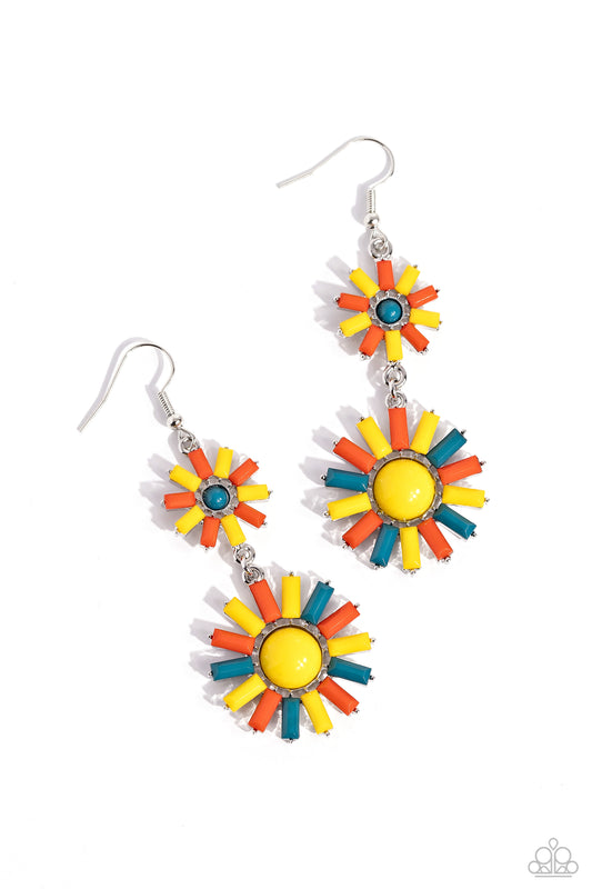 SUN Wild - Yellow, Blue, Orange Beaded Sunburst Paparazzi Earrings