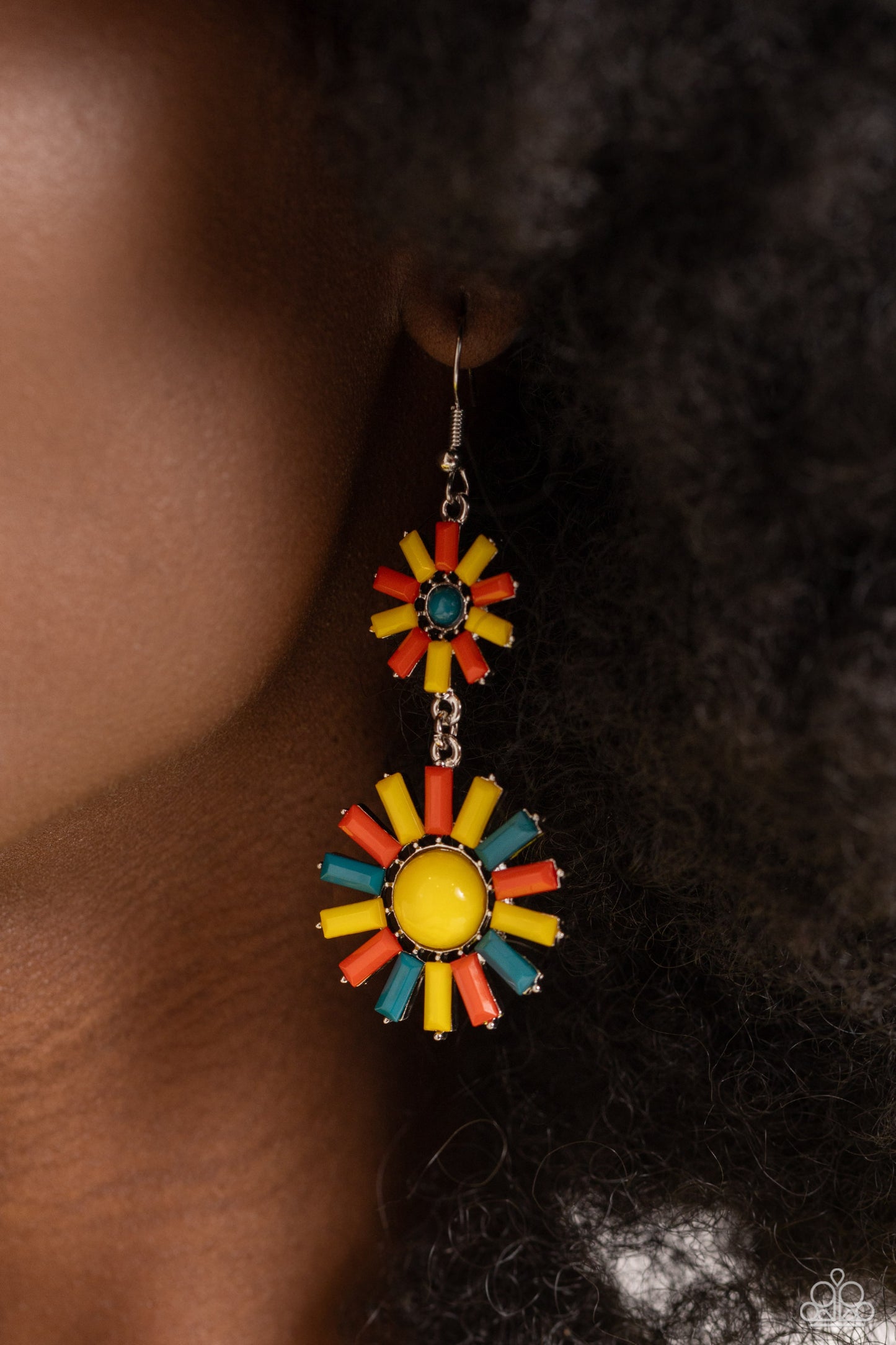 SUN Wild - Yellow, Blue, Orange Beaded Sunburst Paparazzi Earrings