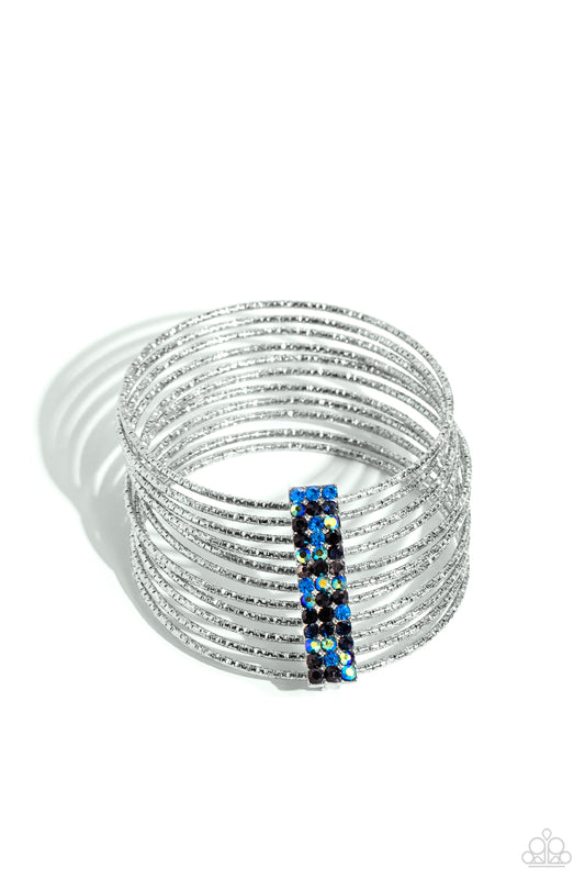 Shimmery Silhouette - Multi Colored Gems, Rectangular Fitting, & Silver Bangles Paparazzi Bracelet