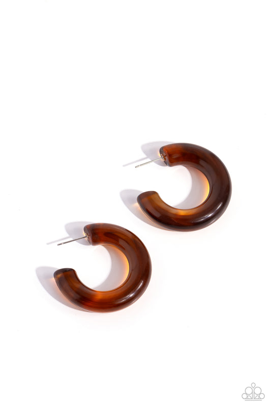 Glassy GAZE - Brown Acrylic Hoop Paparazzi Earrings