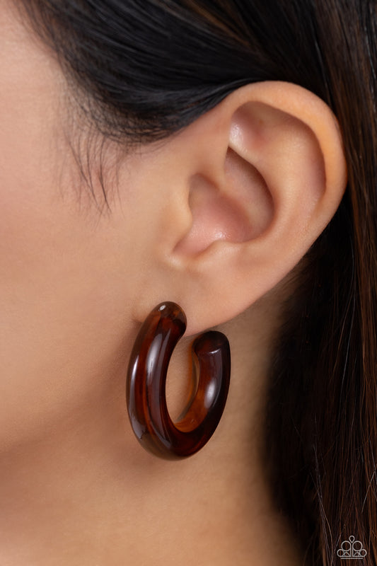 Glassy GAZE - Brown Acrylic Hoop Paparazzi Earrings