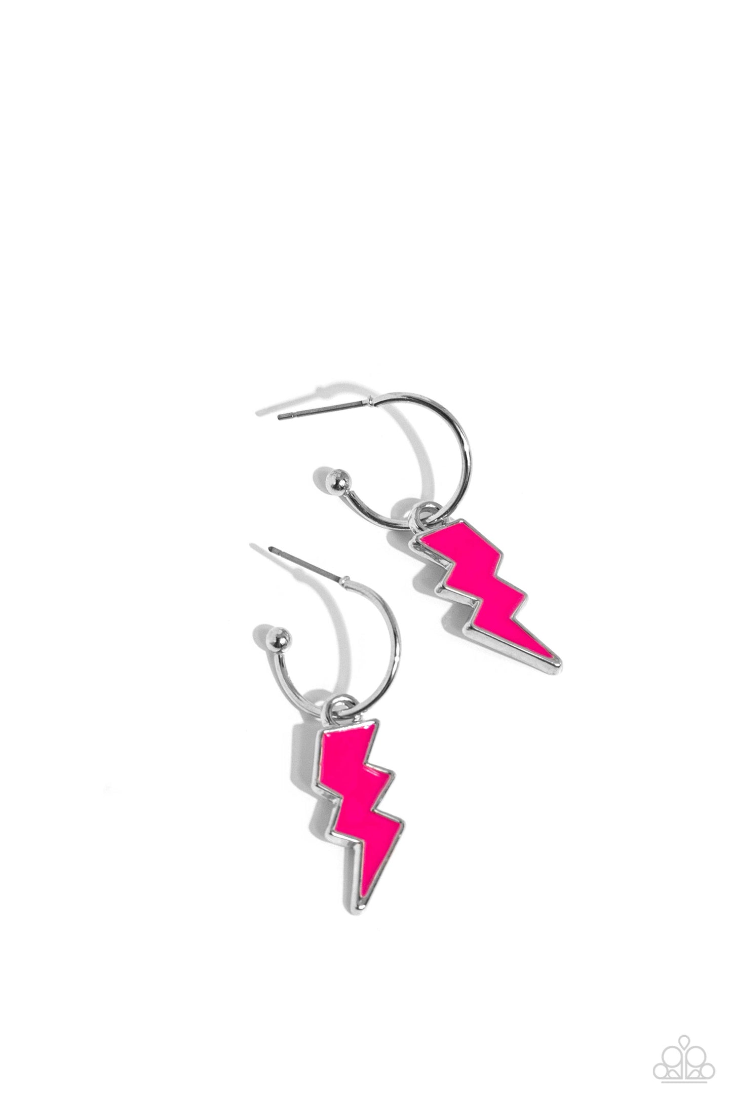 Lightning Limit - Pink Lightning Charm/Small Silver Hoop Paparazzi Earrings