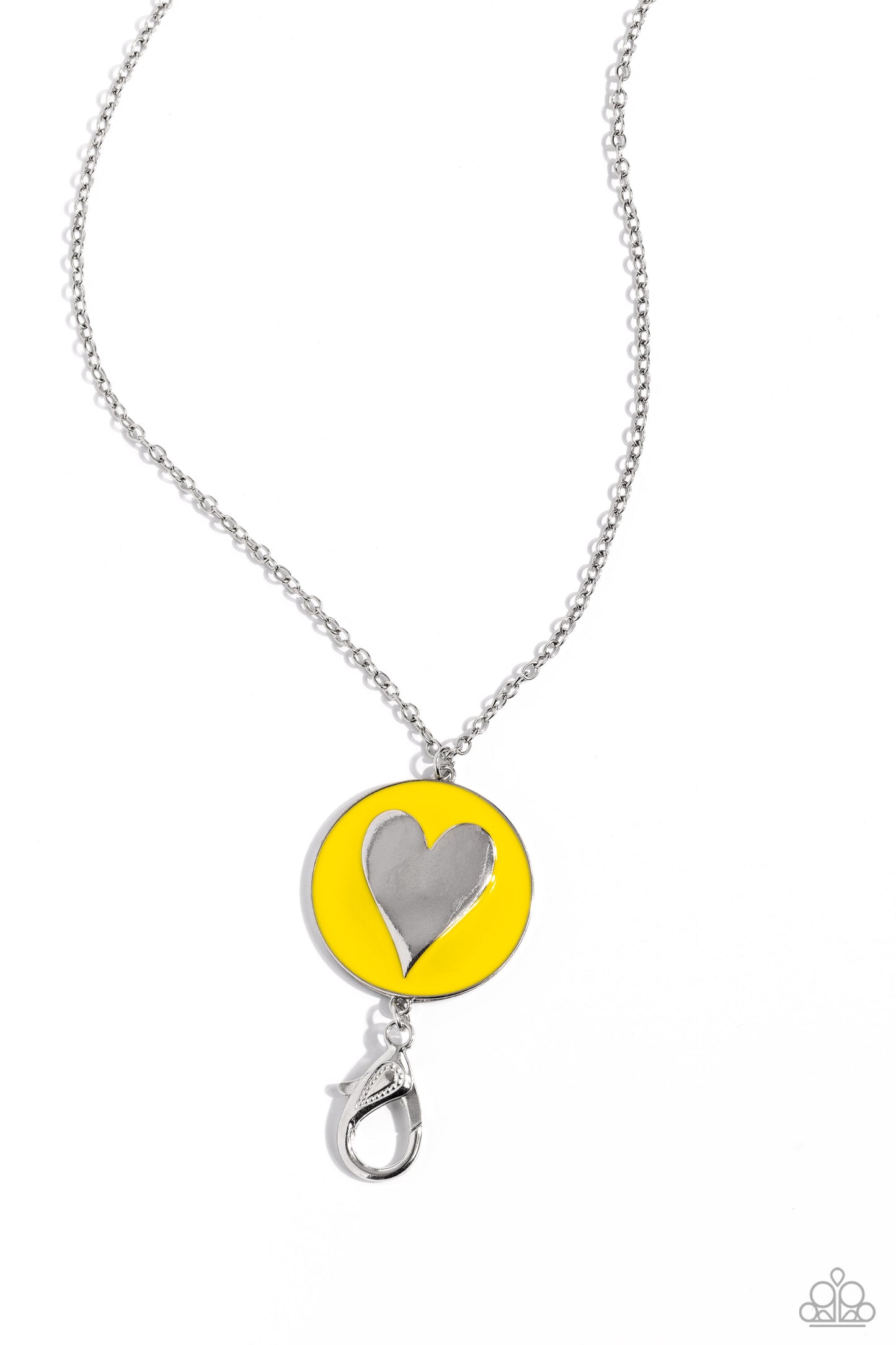 True to Your Heart - Yellow/Silver Heart Pendant Paparazzi LANYARD Necklace & matching earrings