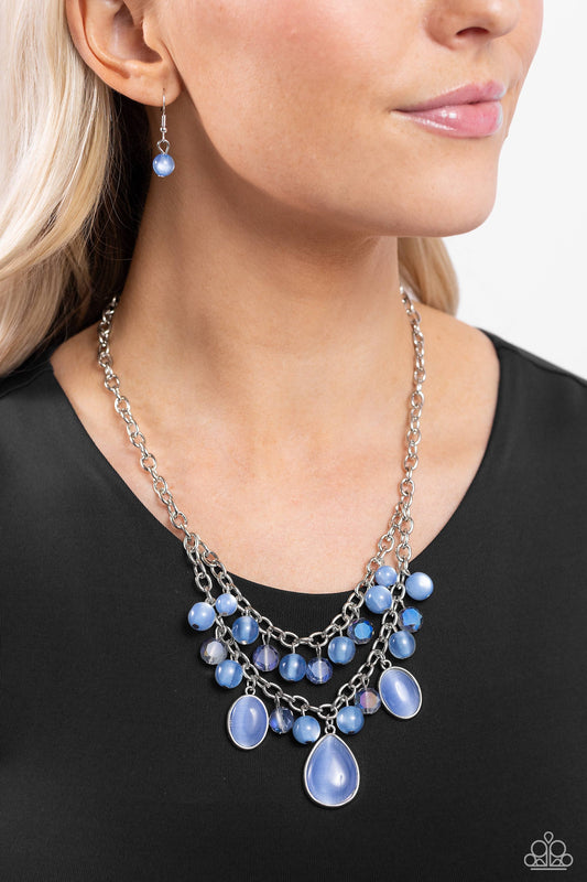 Dewy Disposition - Blue Cat;'s Eye Stone Paparazzi Necklace & matching earrings