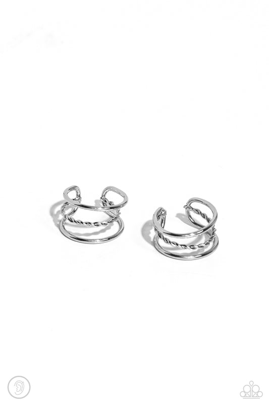 Textured Triumph - Silver Rope-Like Texture Paparazzi Ear Cuff Earrings