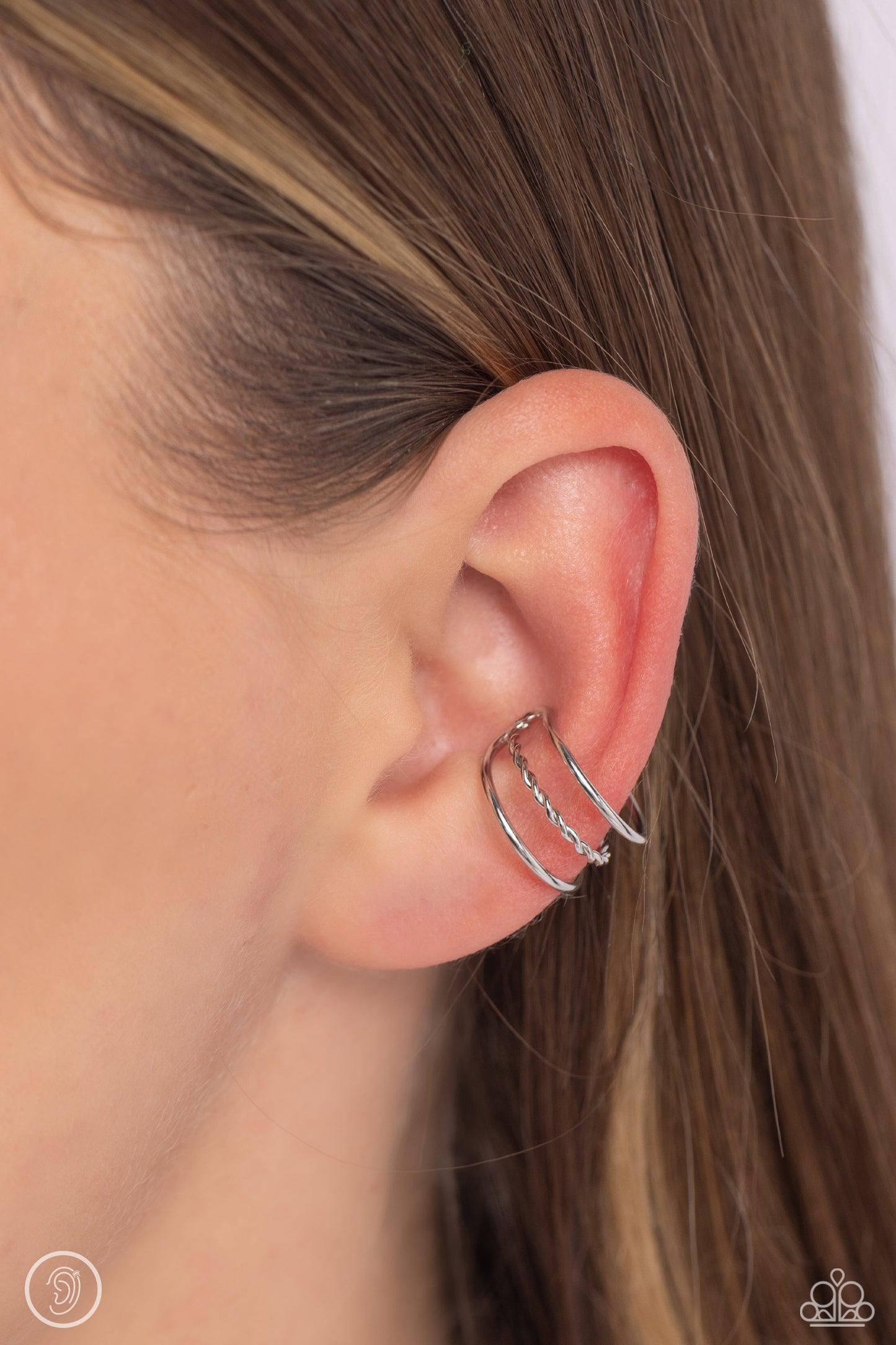 Textured Triumph - Silver Rope-Like Texture Paparazzi Ear Cuff Earrings