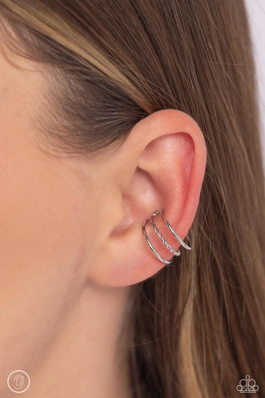 Textured Triumph - Silver Rope-Like Texture Paparazzi Ear Cuff Earrings