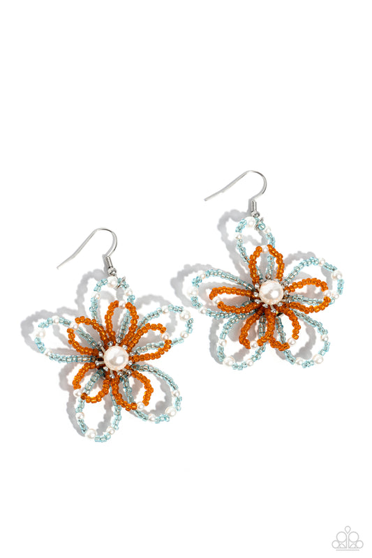 PEARL Crush - Orange/Blue Beads & White Pearl Flower Paparazzi Earrings