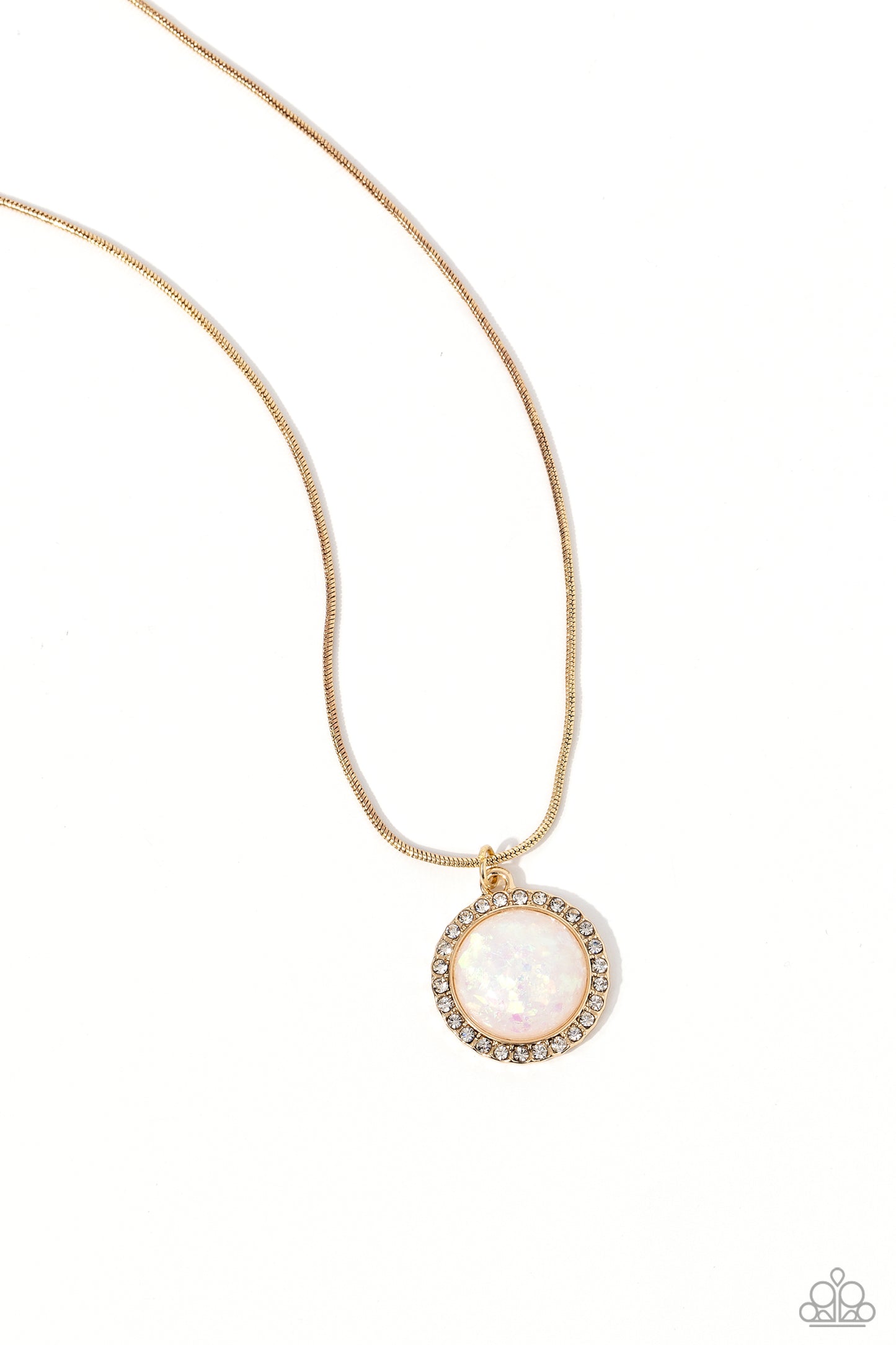 Pixie Potential - Gold Frame/Opalescent White Gem Pendant Paparazzi Necklace & matching earrings