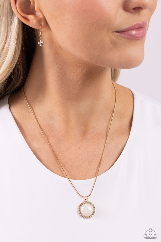 Pixie Potential - Gold Frame/Opalescent White Gem Pendant Paparazzi Necklace & matching earrings