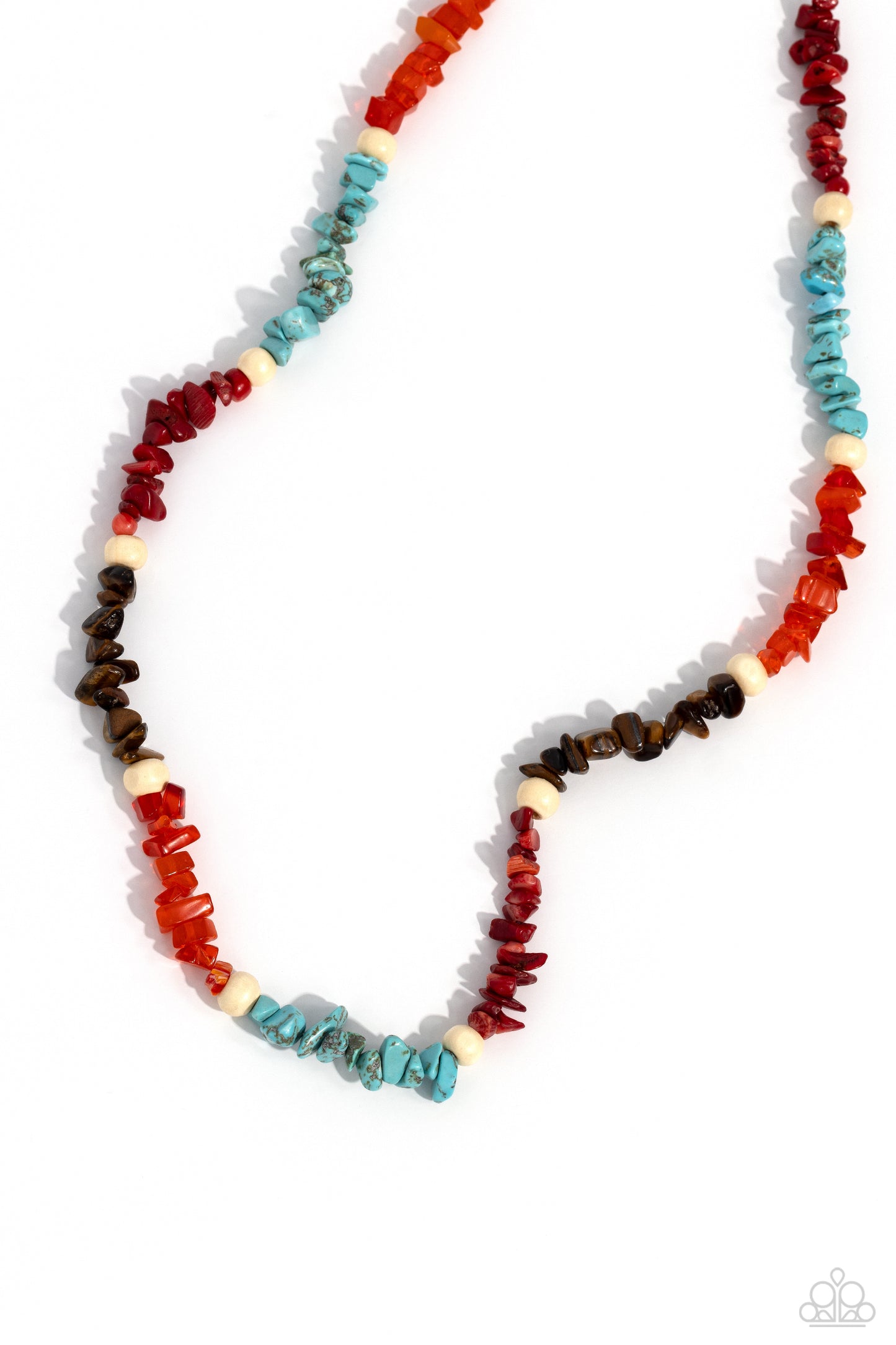 Soothing Stones - Red, Turquoise, Orange, Tiger's Eye Stone Paparazzi Necklace & matching earrings
