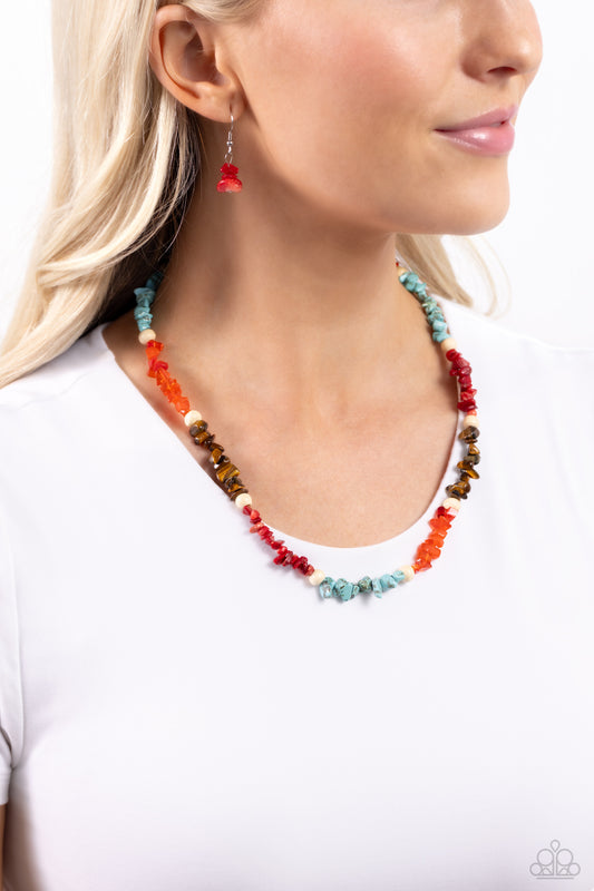 Soothing Stones - Red, Turquoise, Orange, Tiger's Eye Stone Paparazzi Necklace & matching earrings