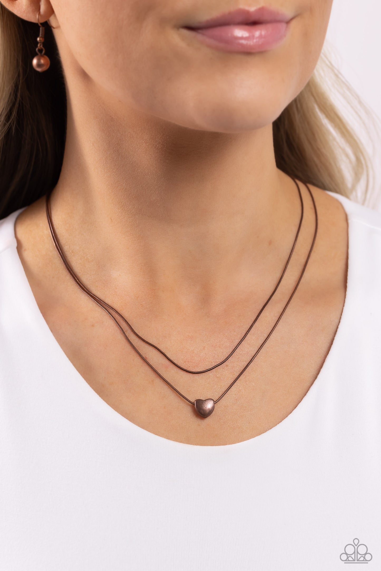 Sweetheart Series - Copper Snake Chain/Heart Charm Paparazzi Necklace & matching earrings