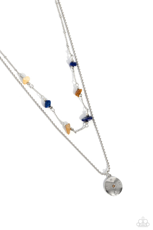Sense of Direction - Yellow/Blue Stones/Silver Compass Pendant Paparazzi Necklace & matching earrings