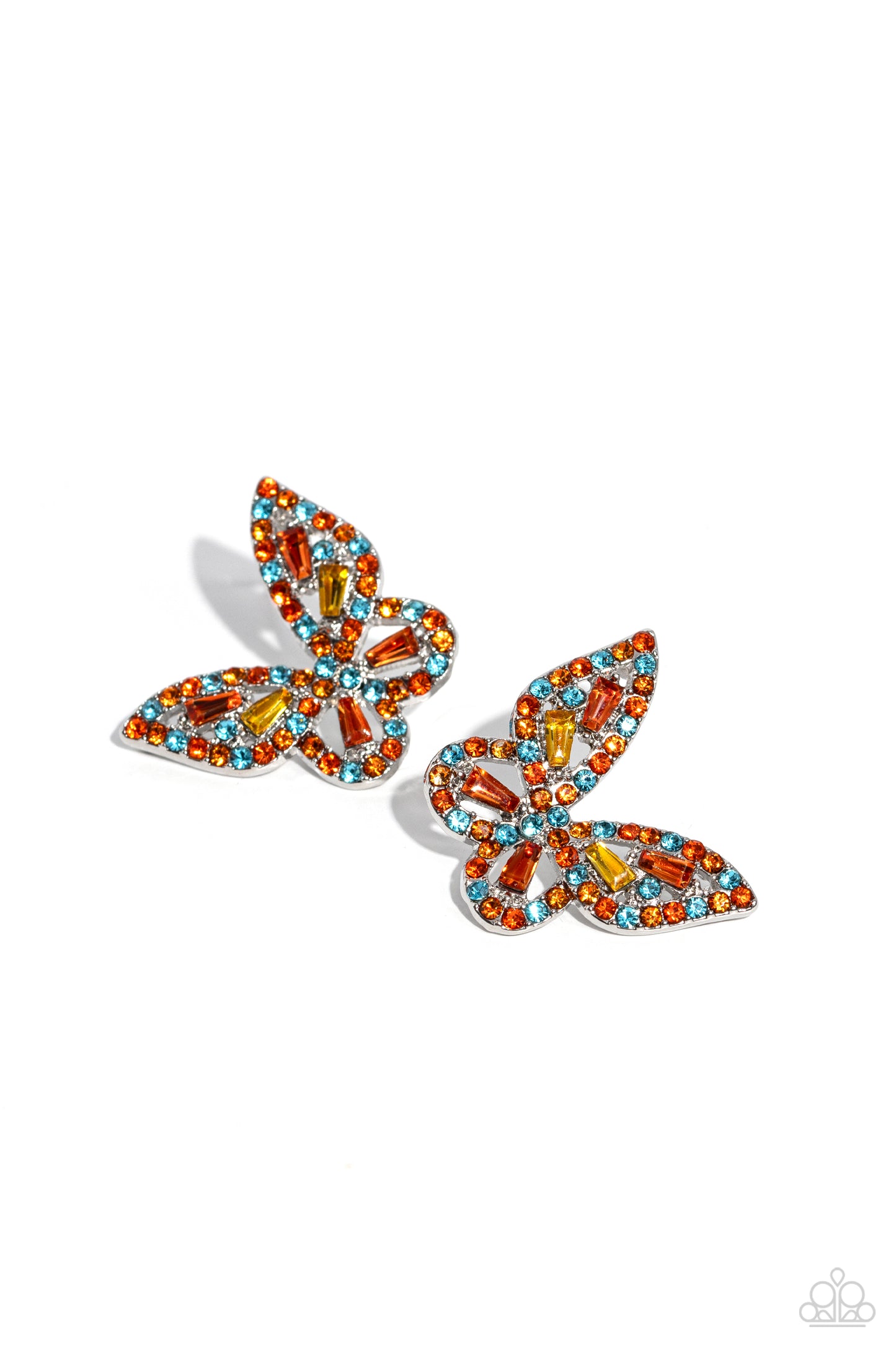 Tilted Takeoff - Orange & Blue Rhinestones/Gems Paparazzi Butterfly Post Earrings
