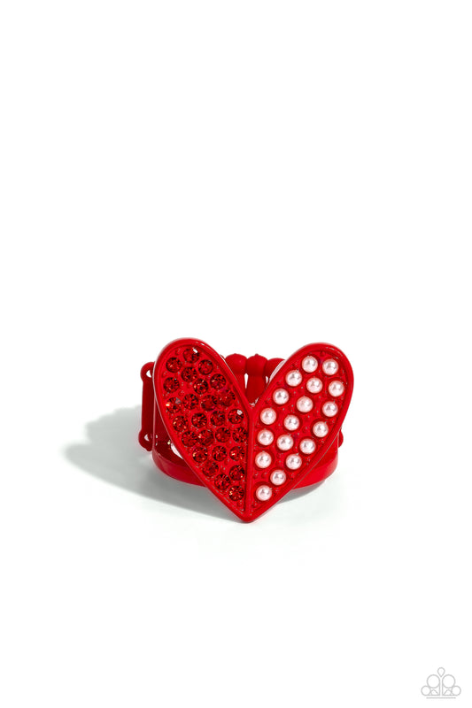 Hometown Heart - Red Heart Frame, Dainty White Pearls & Red Rhinestones Paparazzi Ring