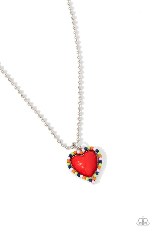 Romantic Ragtime - Red Heart/Navy, Pink,Green Beaded Pendant Paparazzi Necklace & matching earrings